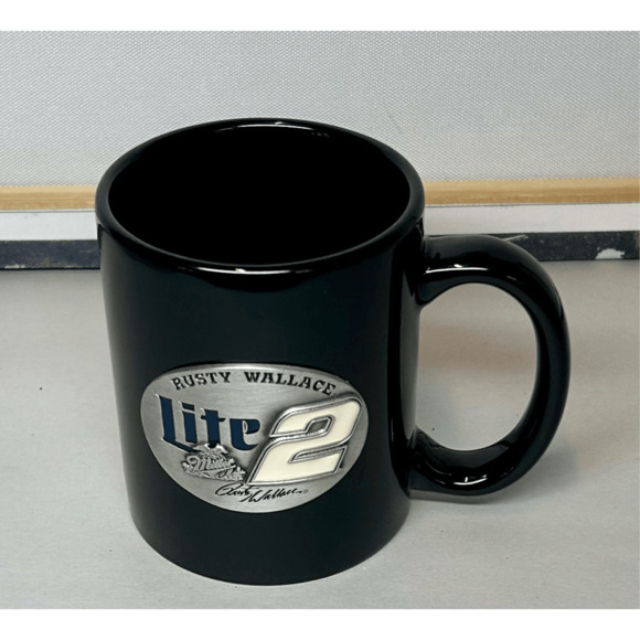 Vintage 1990’s Rusty Wallace #2 Miller Light NASCAR Pewter Emblem Mug Black - Picture 4 of 10